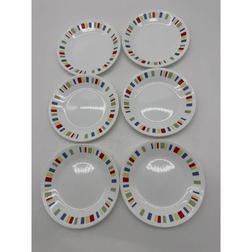 Corelle Vitrelle MEMPHIS Blocks Red Yellow Blue‎ Green Dessert Bread Plates 6
